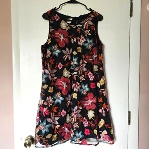 ECI black floral embroidery feminine romantic sleeveless back bow mini dress